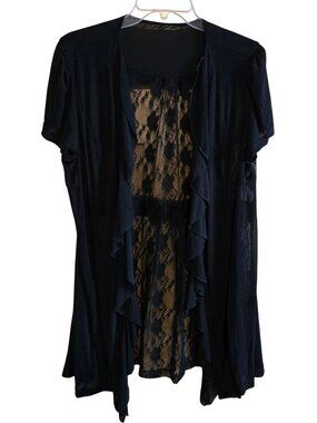 Black Ruffled Cardigan With Sheer Lace Back Short Sleeve Design whimsygoth